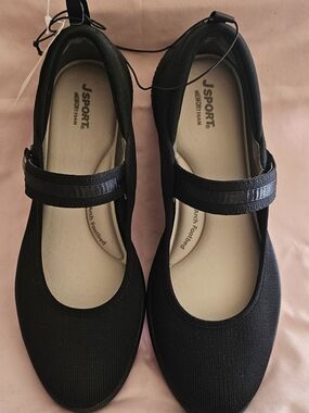 Size 10 JSport Black Mary Jane Comfort Flats with Memory Foam